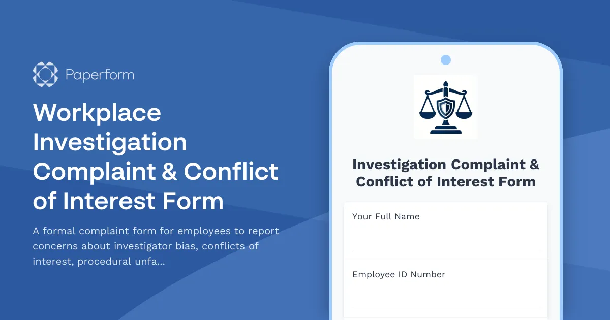 Workplace Investigation Complaint & Conflict of Interest Form