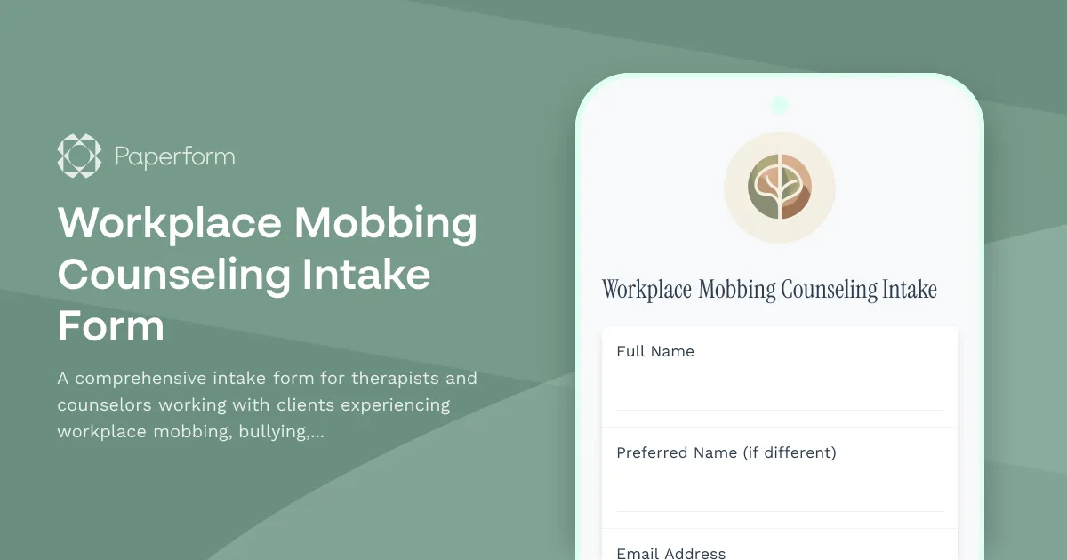 Workplace Mobbing Counseling Intake Form