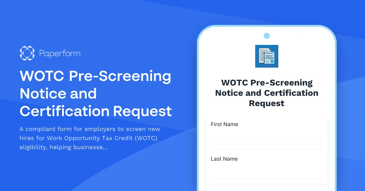 WOTC Pre-Screening Notice and Certification Request