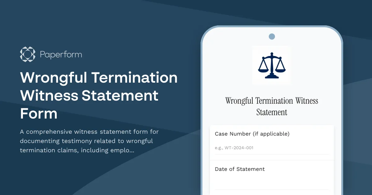 Wrongful Termination Witness Statement Form