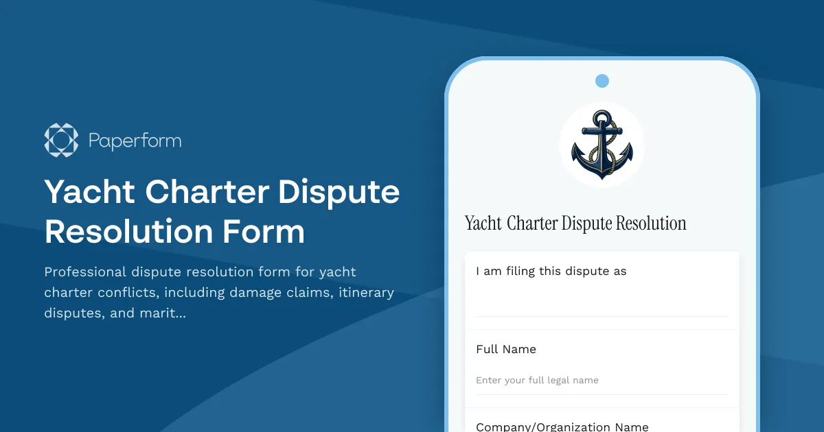 Yacht Charter Dispute Resolution Form