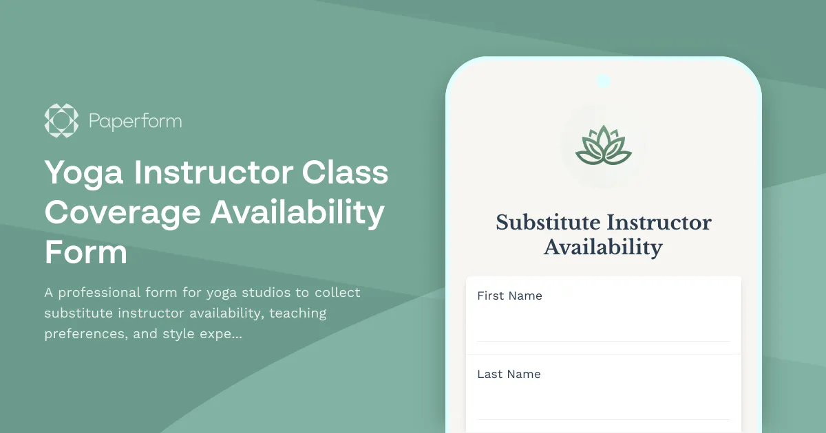 Yoga Instructor Class Coverage Availability Form