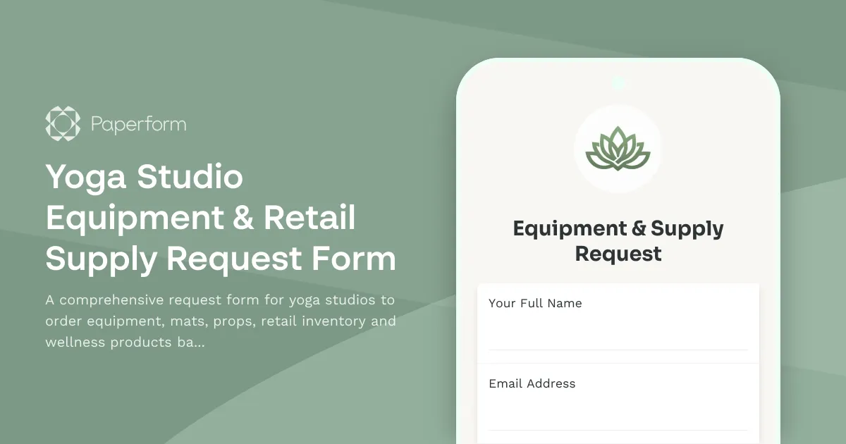 Yoga Studio Equipment & Retail Supply Request Form