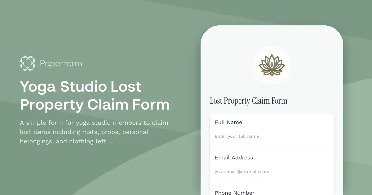 Yoga Studio Lost Property Claim Form