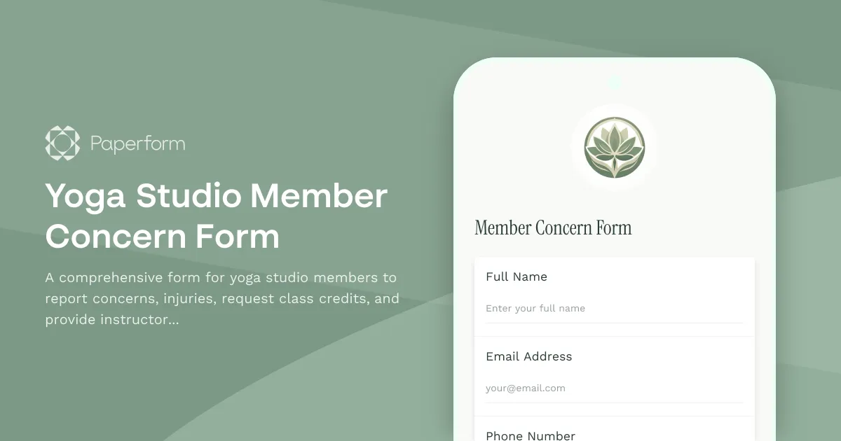 Yoga Studio Member Concern Form