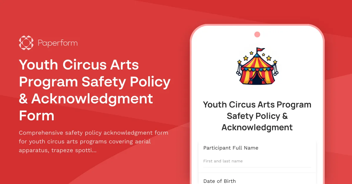Youth Circus Arts Program Safety Policy & Acknowledgment Form