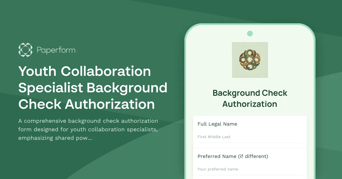 Youth Collaboration Specialist Background Check Authorization
