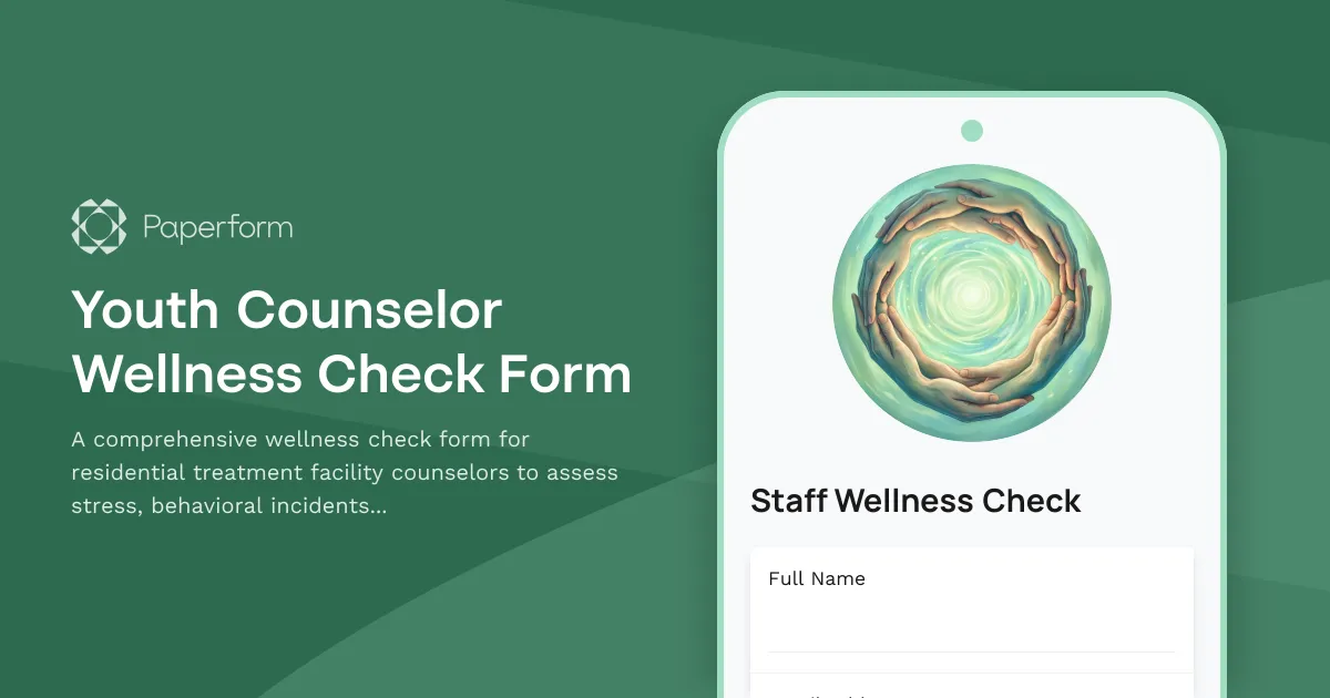 Youth Counselor Wellness Check Form