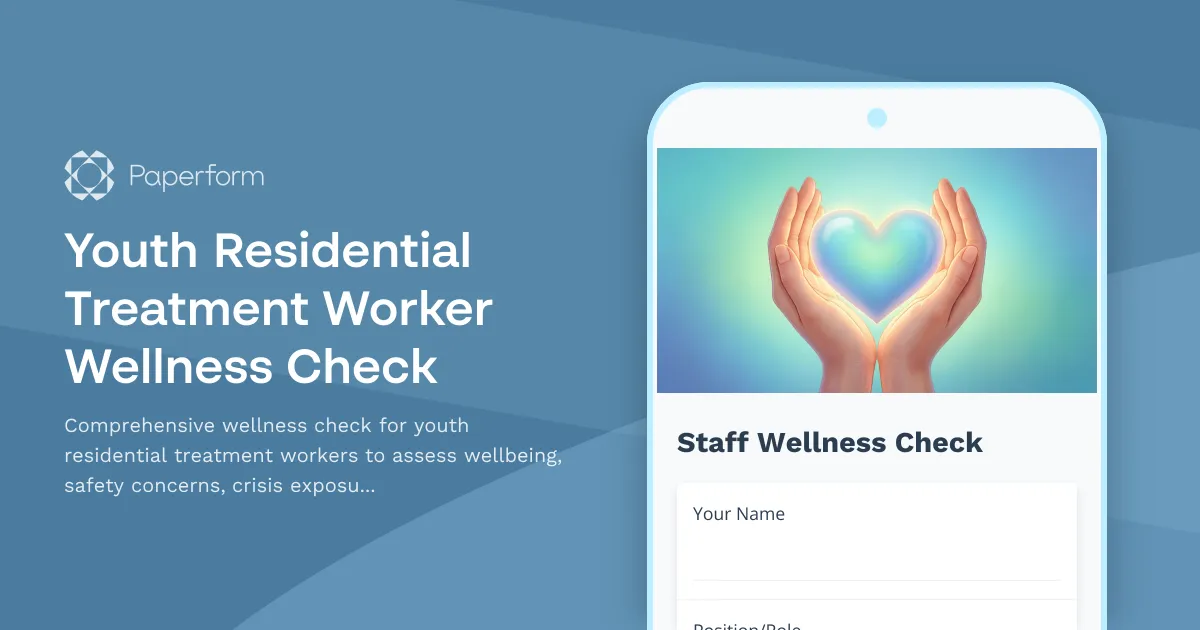 Youth Residential Treatment Worker Wellness Check