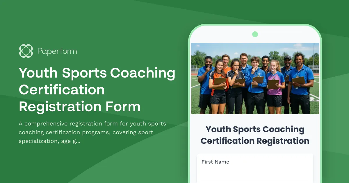 Youth Sports Coaching Certification Registration Form