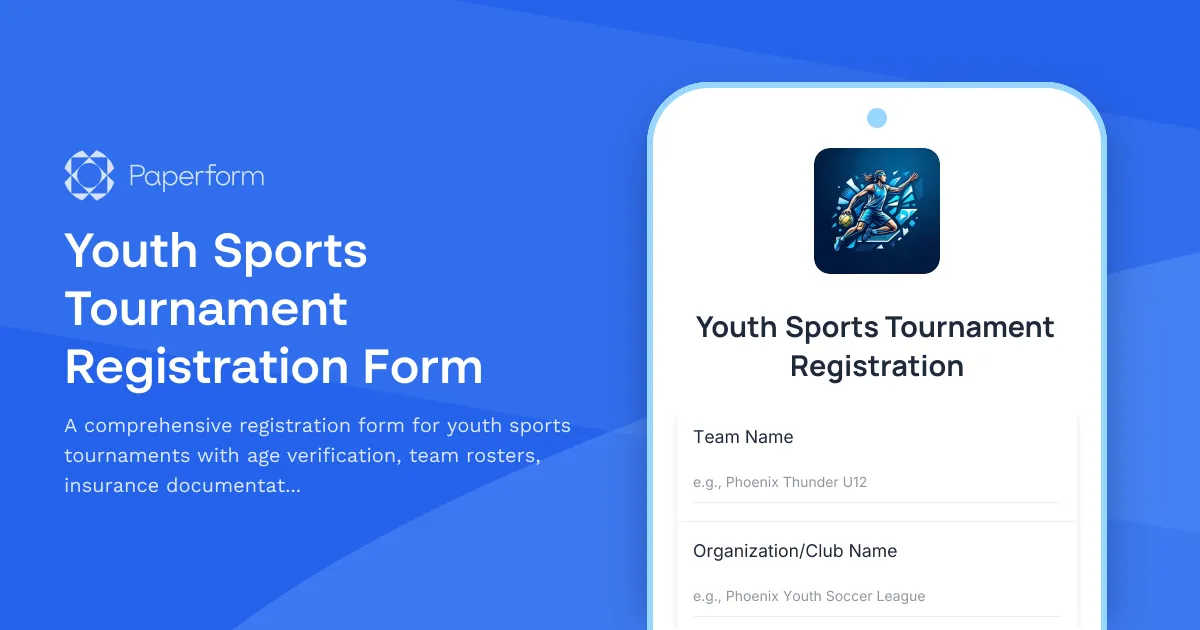 Youth Sports Tournament Registration Form