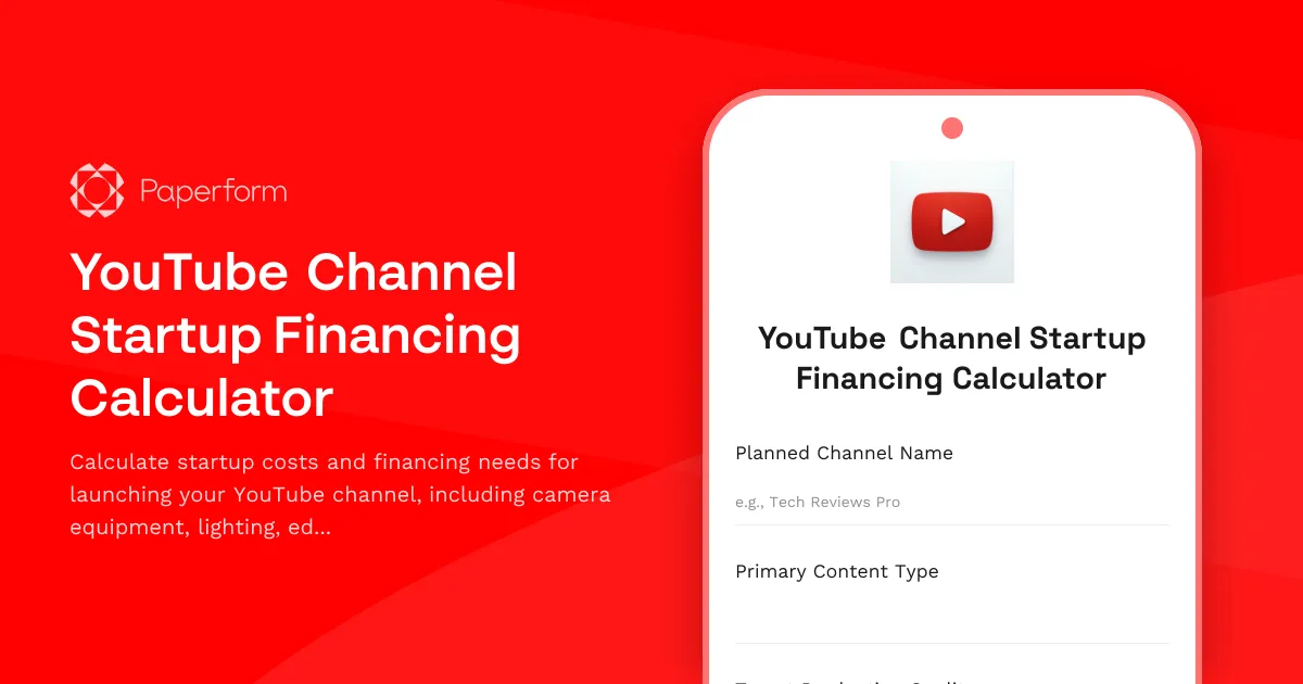 YouTube Channel Startup Financing Calculator