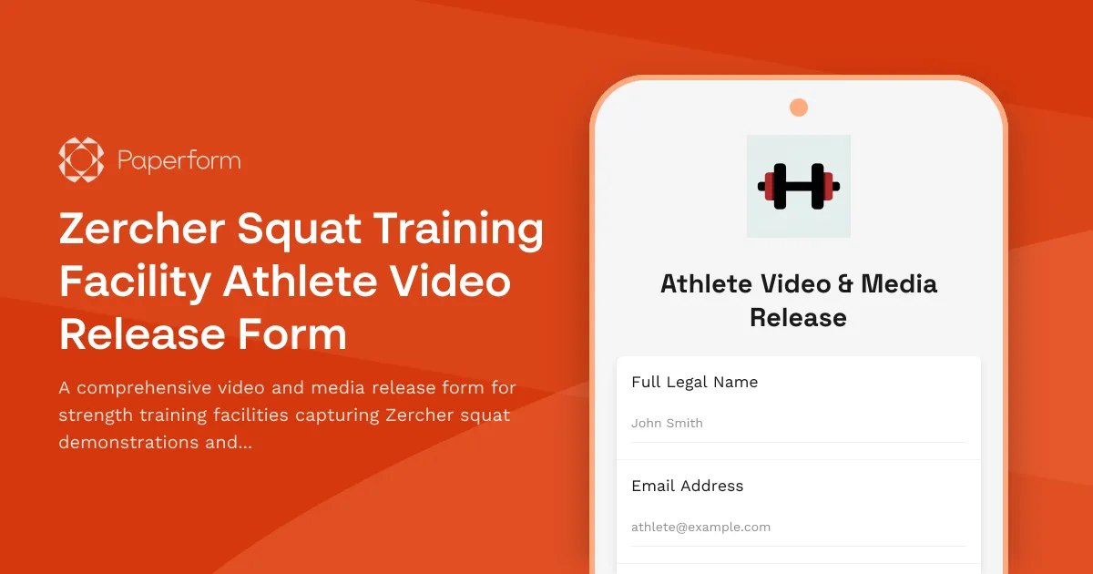 Zercher Squat Training Facility Athlete Video Release Form