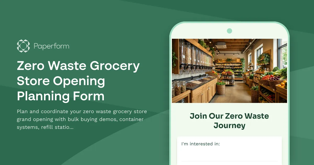 Zero Waste Grocery Store Opening Planning Form