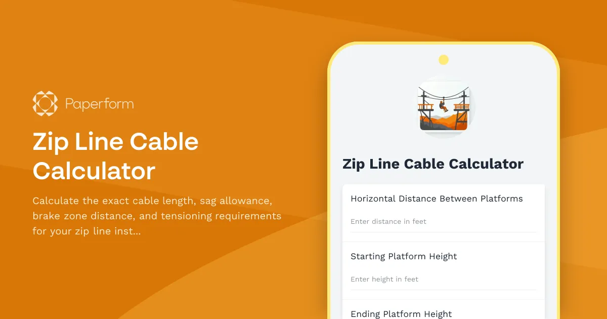 Zip Line Cable Calculator