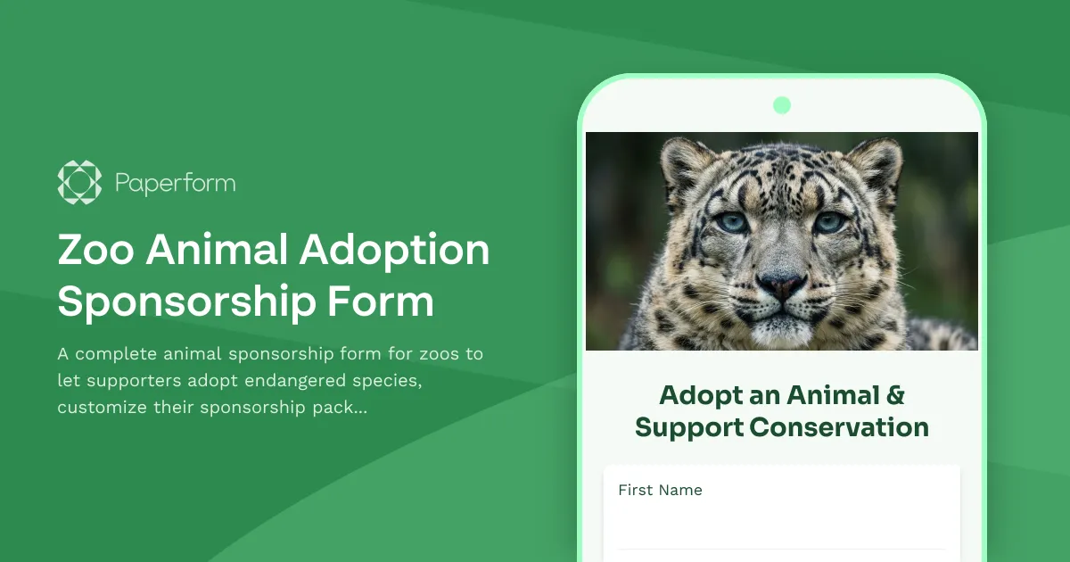 Zoo Animal Adoption Sponsorship Form