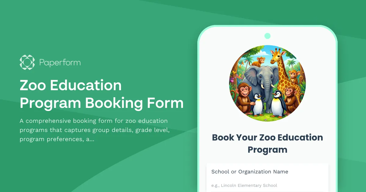 Zoo Education Program Booking Form