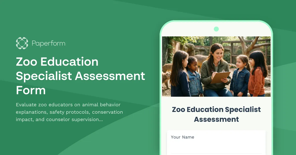 Zoo Education Specialist Assessment Form