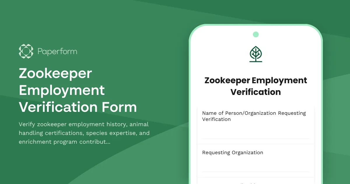 Zookeeper Employment Verification Form