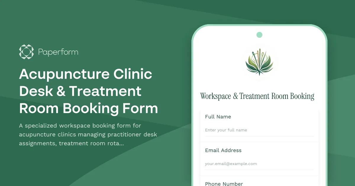 Acupuncture Clinic Desk & Treatment Room Booking Form