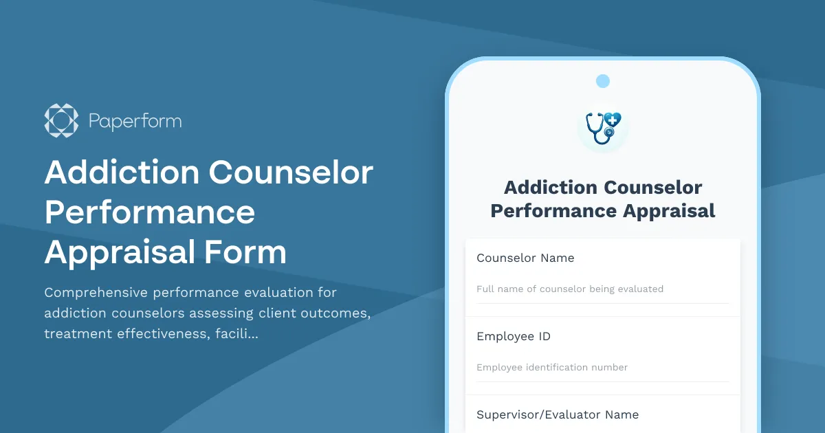 Addiction Counselor Performance Appraisal Form