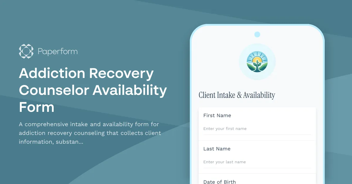 Addiction Recovery Counselor Availability Form