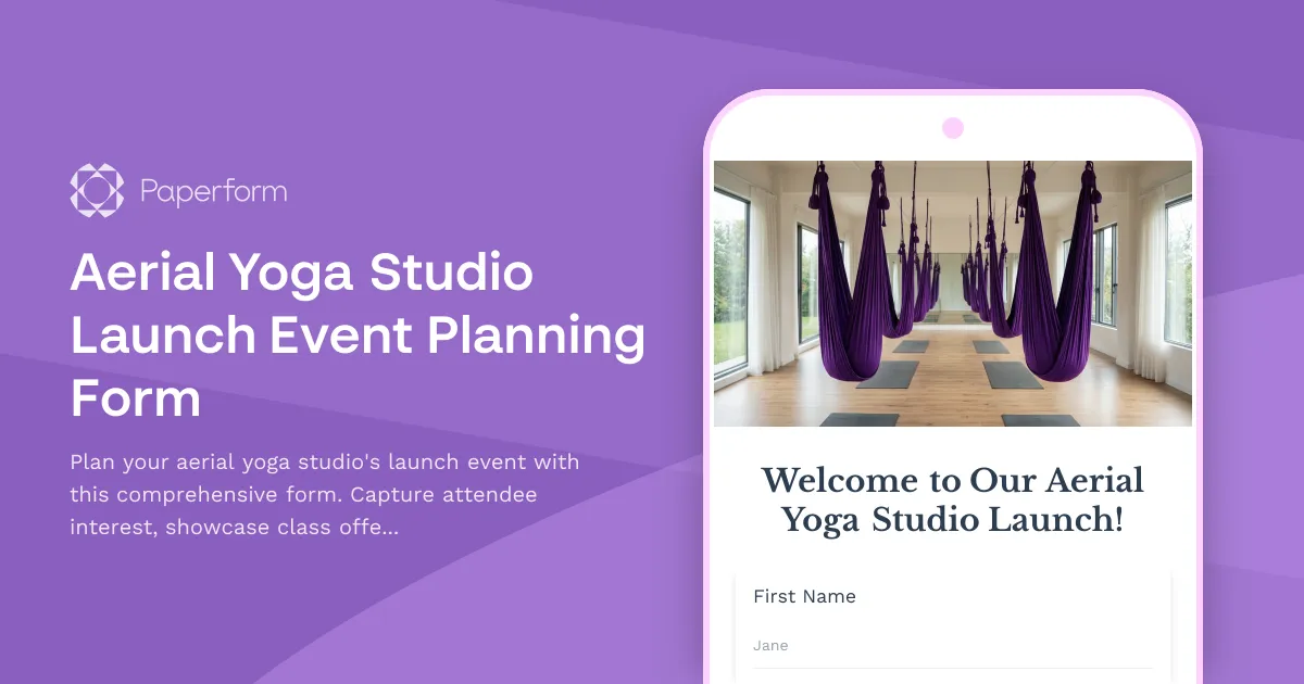 Aerial Yoga Studio Launch Event Planning Form