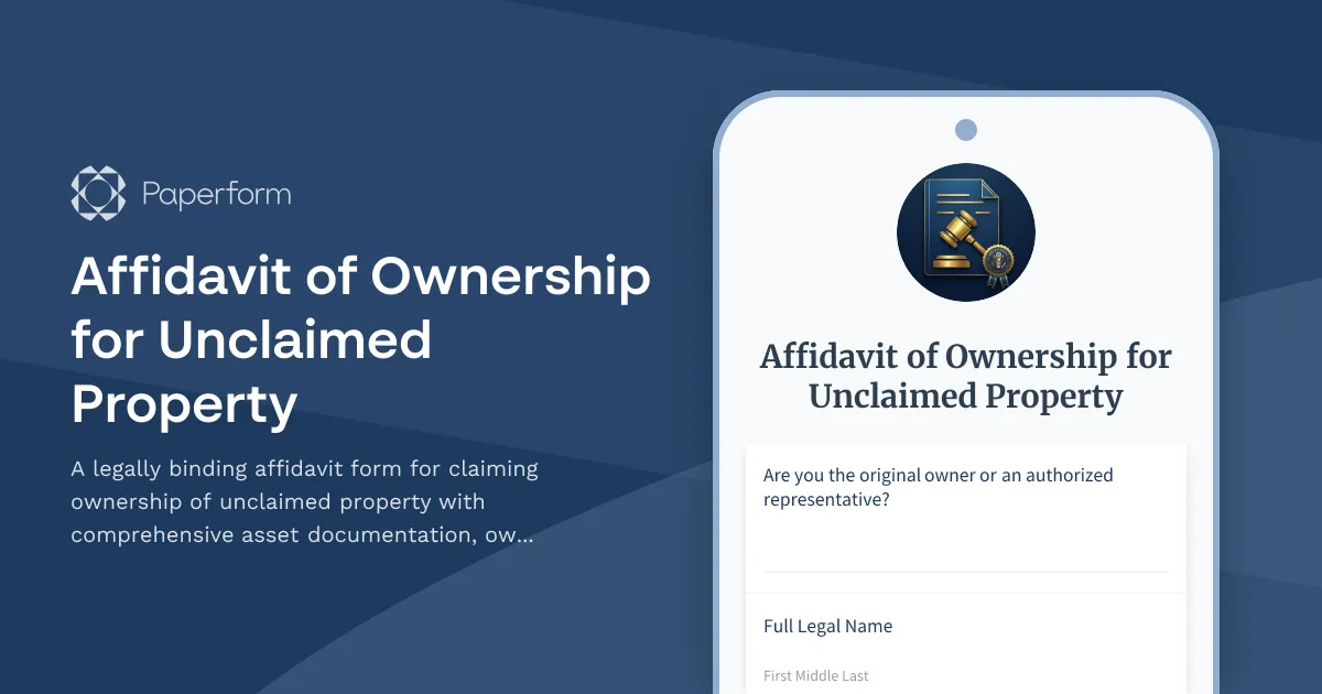 Affidavit of Ownership for Unclaimed Property