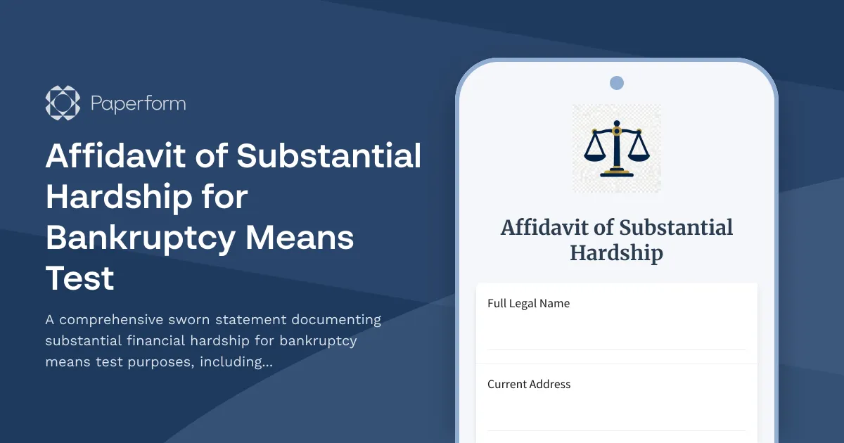 Affidavit of Substantial Hardship for Bankruptcy Means Test