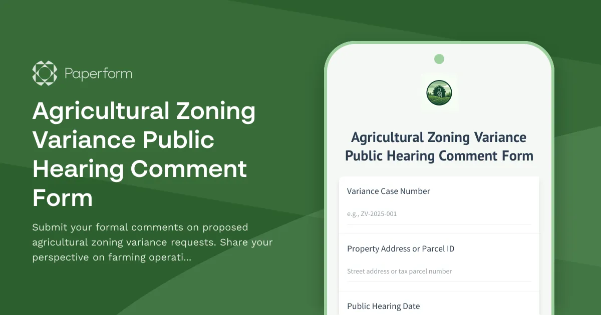 Agricultural Zoning Variance Public Hearing Comment Form