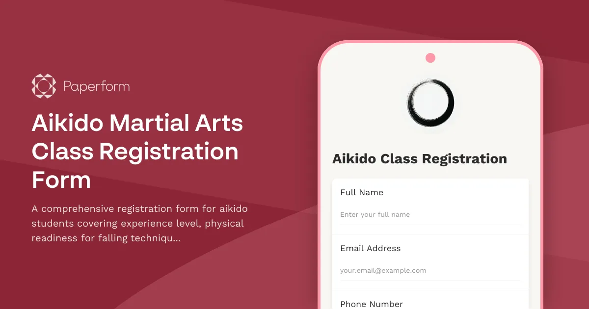 Aikido Martial Arts Class Registration Form