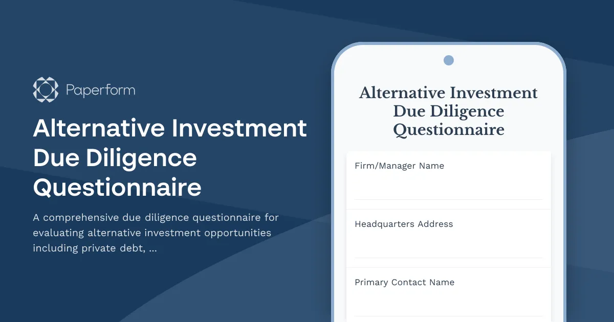 Alternative Investment Due Diligence Questionnaire