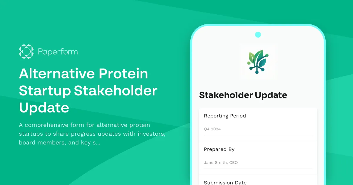 Alternative Protein Startup Stakeholder Update