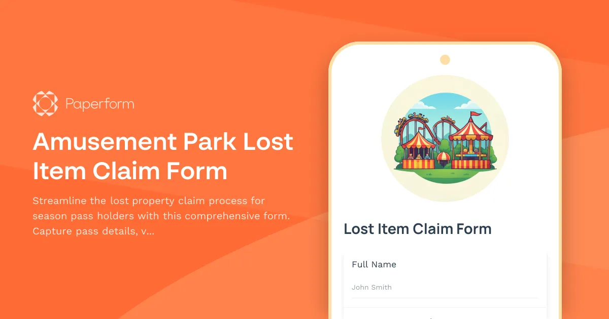 Amusement Park Lost Item Claim Form