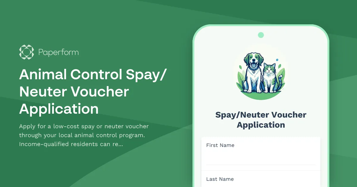 Animal Control Spay/Neuter Voucher Application