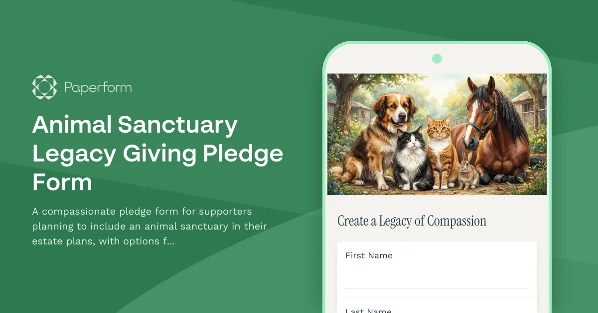 Animal Sanctuary Legacy Giving Pledge Form