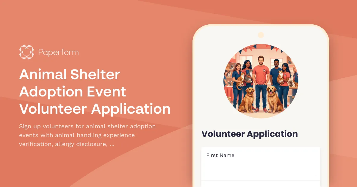 Animal Shelter Adoption Event Volunteer Application