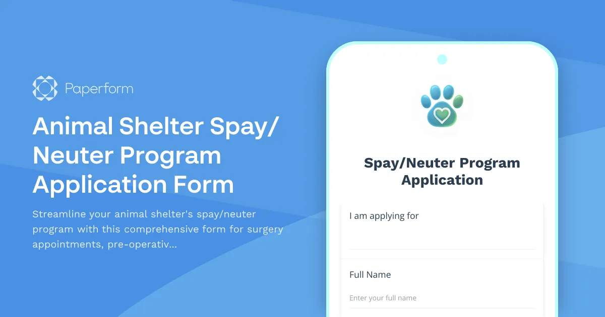 Animal Shelter Spay/Neuter Program Application Form