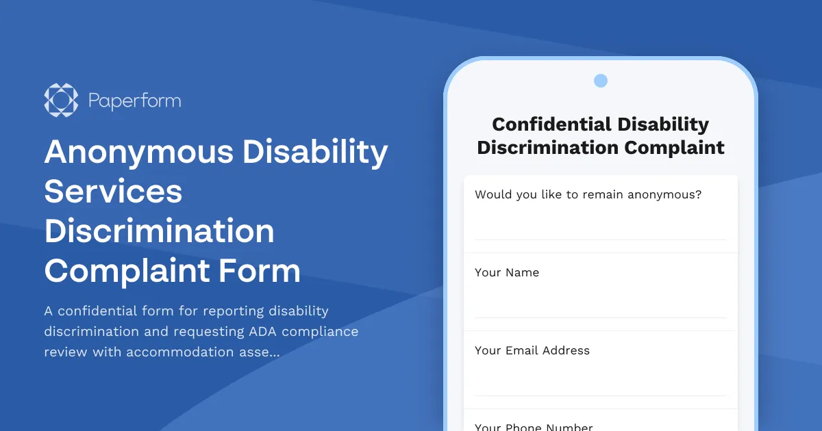 Anonymous Disability Services Discrimination Complaint Form