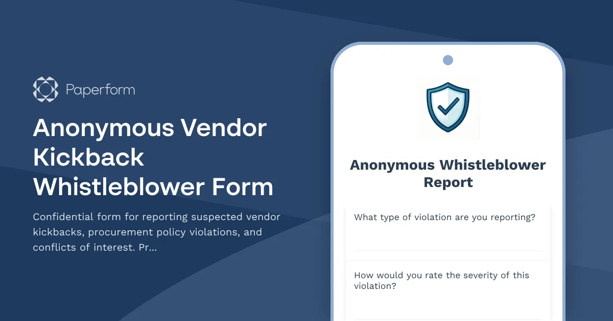 Anonymous Vendor Kickback Whistleblower Form