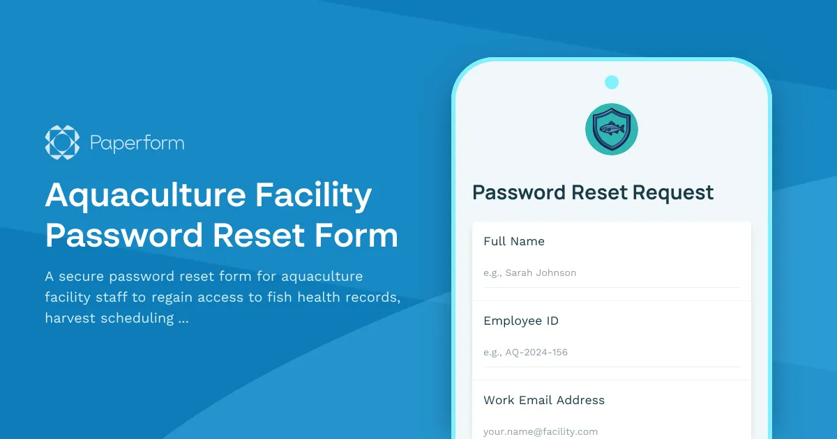 Aquaculture Facility Password Reset Form