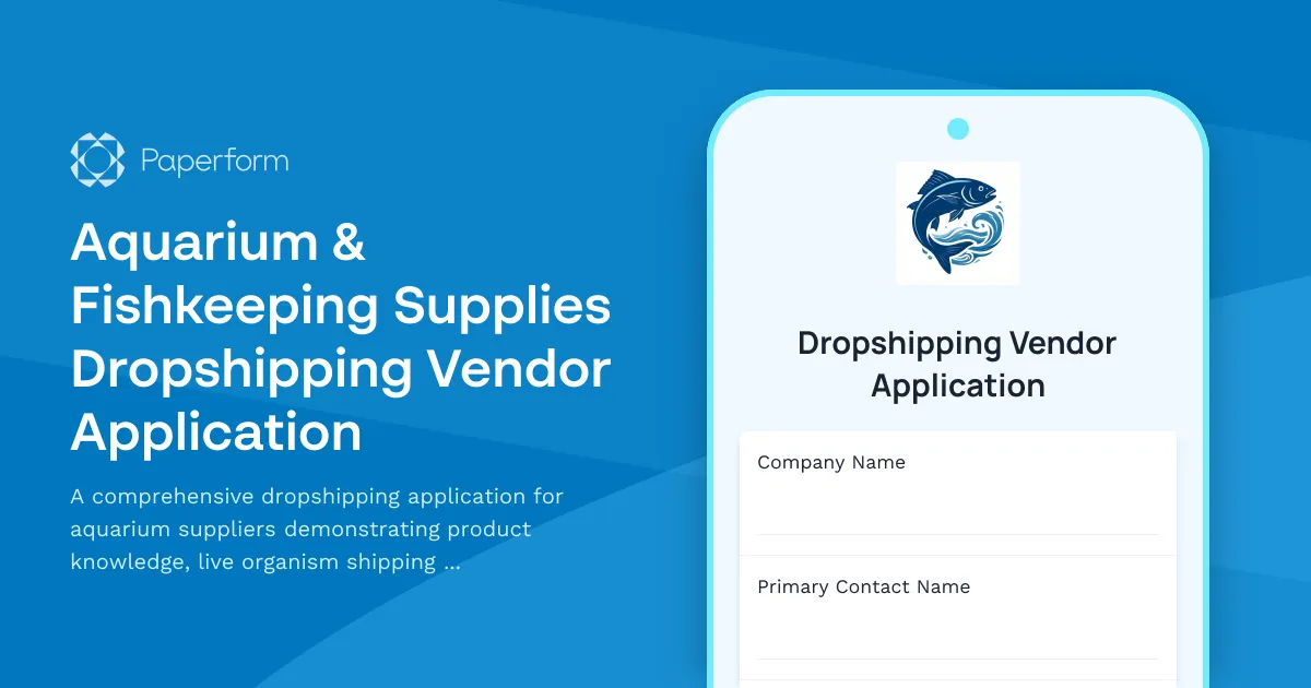 Aquarium & Fishkeeping Supplies Dropshipping Vendor Application