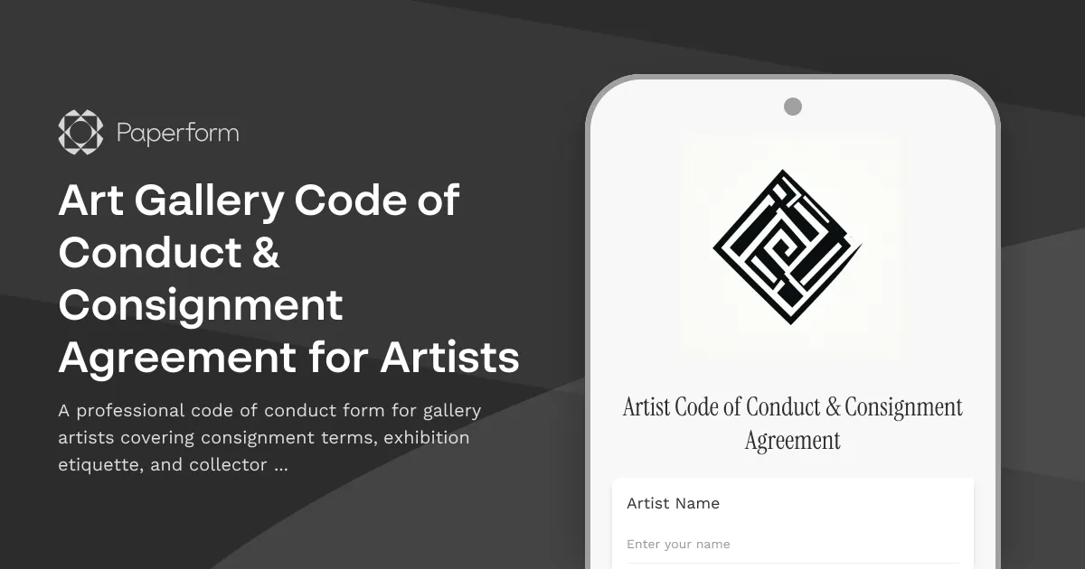 Art Gallery Code of Conduct & Consignment Agreement for Artists
