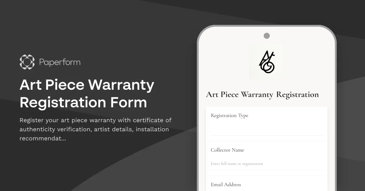 Art Piece Warranty Registration Form