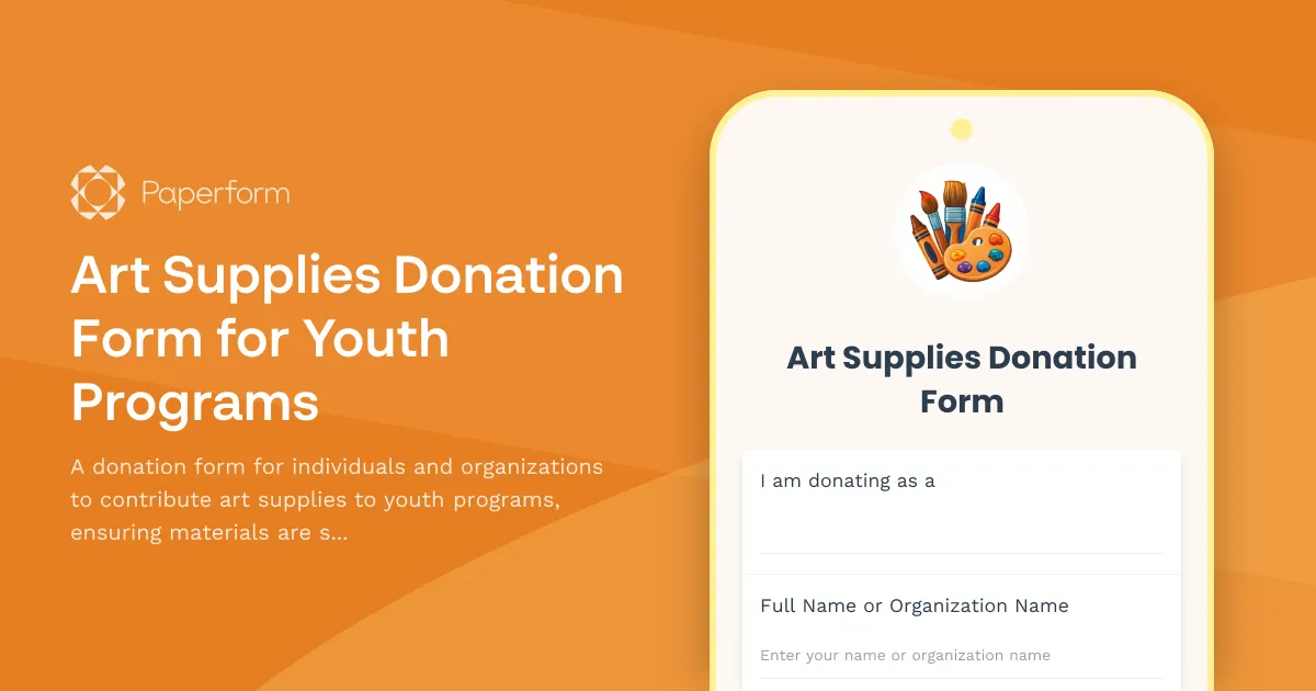 Art Supplies Donation Form for Youth Programs