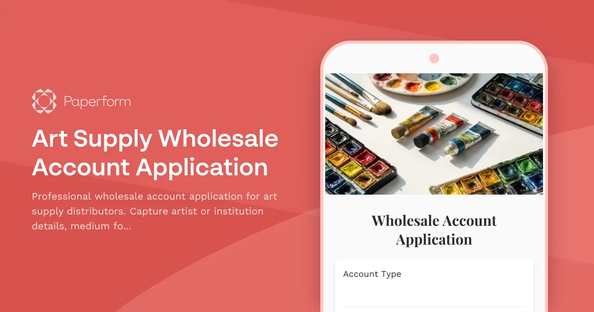 Art Supply Wholesale Account Application