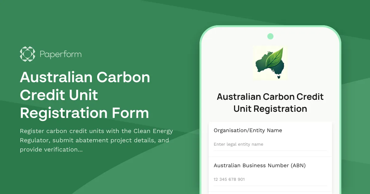 Australian Carbon Credit Unit Registration Form
