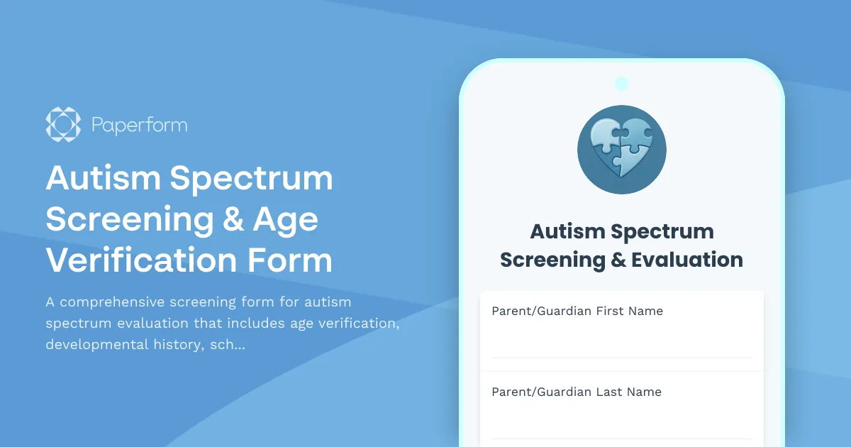 Autism Spectrum Screening & Age Verification Form
