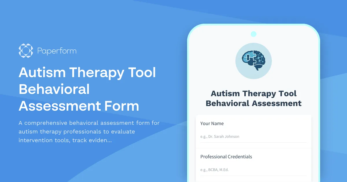 Autism Therapy Tool Behavioral Assessment Form