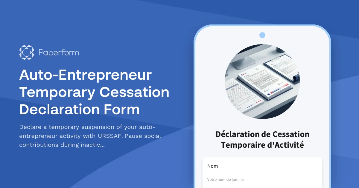 Auto-Entrepreneur Temporary Cessation Declaration Form